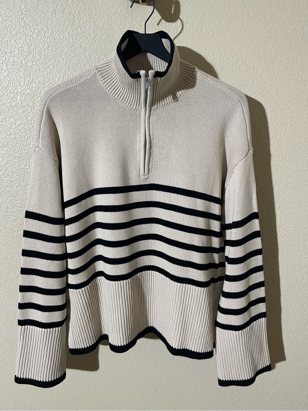 pistola Cream and Black Striped Half-Zip Sweater
